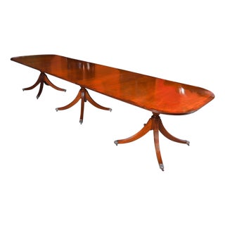 Vintage Regency Revival Triple Pillar Dining Table For Sale