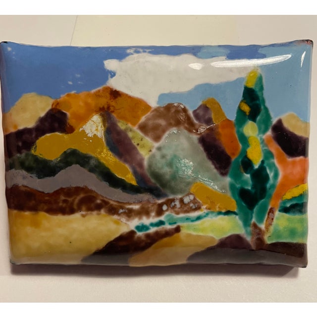 Enamel on metal landscape (probably Colorado) by Knoxville artist Dr. Stephen Krauss. Krauss was a world traveler, getting...