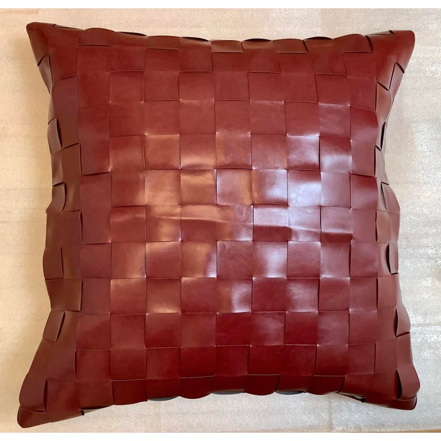 Textile Contemporary Vegan Leather Basketweave Euro Cover For Sale - Image 7 of 8