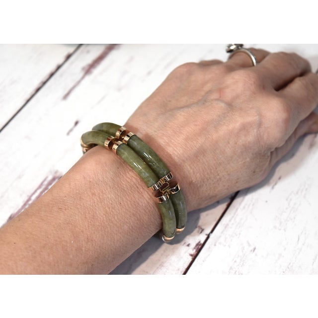 Late 20th Century 14k Gold Green Jade Link Bracelet Good Fortune 7 1/8" Long For Sale - Image 18 of 18