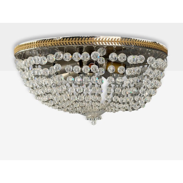 Neoclassical, Basket Flush Mount Ceiling Light, Bronze, Crystal, France, 20th C. For Sale - Image 10 of 14