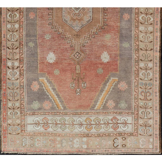 Measures: 4'9 x 9'1 Vintage Turkish Oushak Rug with Terracotta Field and Geometric Medallion. Keivan Woven Arts / Rug/TU-...
