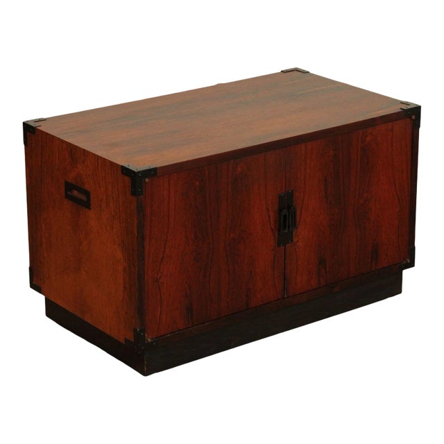 Mid Century Campaign Style Two-Door Rosewood Cabinet For Sale