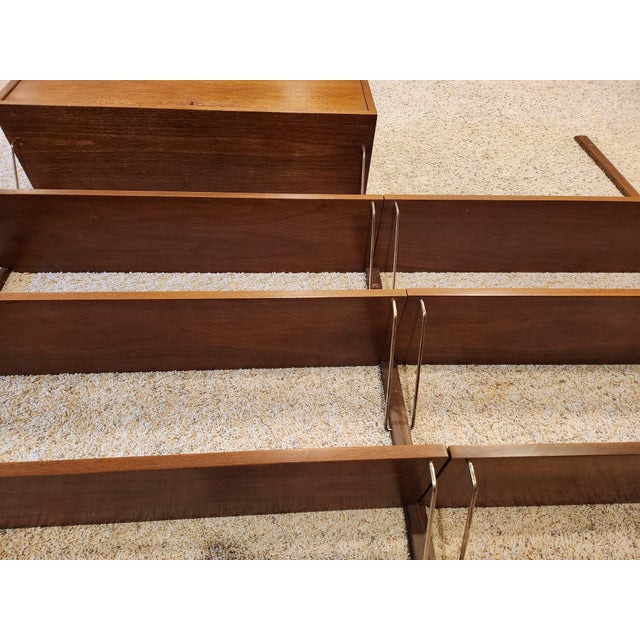Brown 1960s Mid Century High Teak Wall Unit Shelving Attributed to Poul Cadovius For Sale - Image 8 of 9
