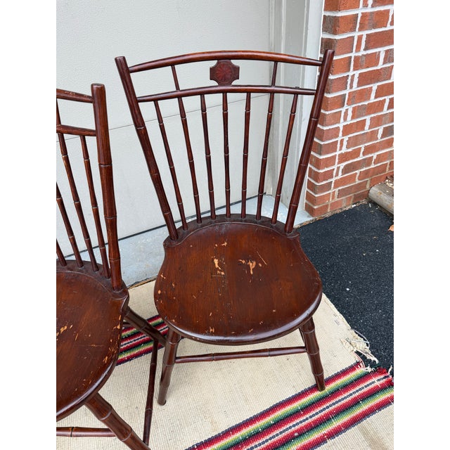 A Very Rare Set of 4 Inlaid Birdcage and Butterfly Windsor Chairs, Philadelphia, Circa 1810's For Sale - Image 6 of 12