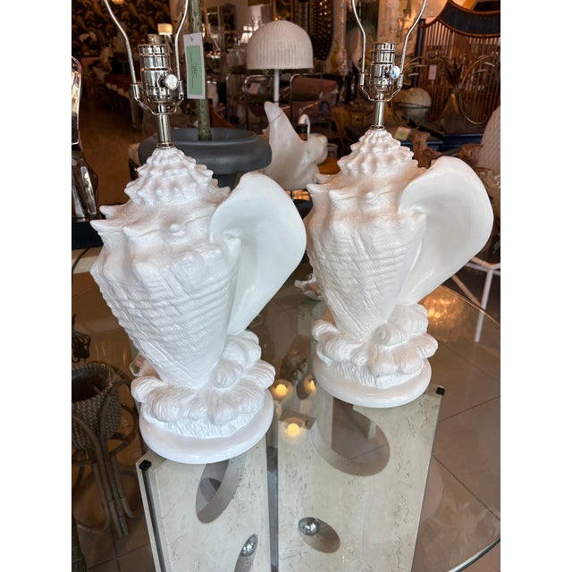Serge Roche Vintage Palm Beach Plaster Shell Table Lamps Serge Roche Style Newly Wired - a Pair For Sale - Image 4 of 14