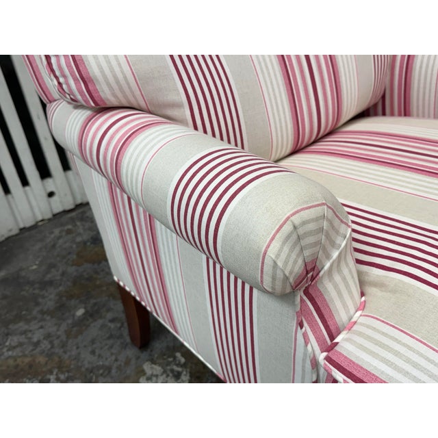 Traditional Striped Armchair + Ottoman For Sale - Image 11 of 12