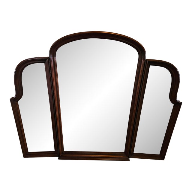 1990s Ethan Allen Georgian Court Mirror Trifold Dresser Chest Cherry Chippendale 297 For Sale