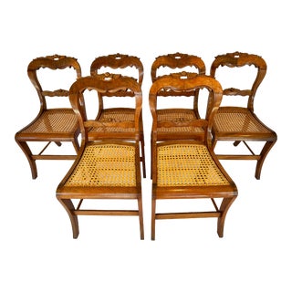 1940s Antique Spindle Back and Cane Seat Chair, Set of 6 For Sale