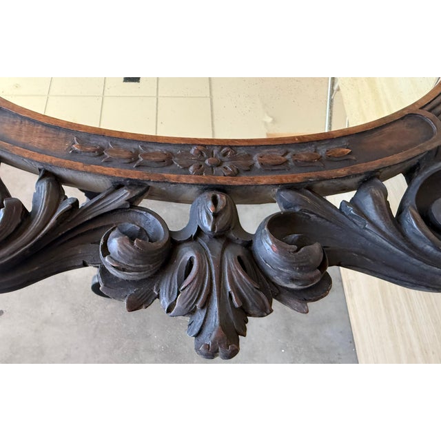 Early 20th Spanish Black Forest Carved Mirror with Floral Motif For Sale - Image 11 of 18