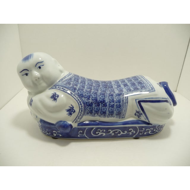Chinese Porcelain Blue White Buddha Baby Headrest Pillow Figure