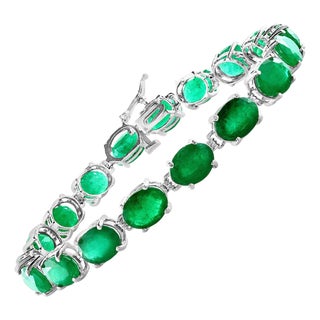 23 Carat Natural Emerald Cocktail Tennis Bracelet 14 Karat White Gold For Sale