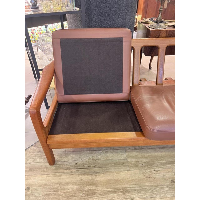 Mid-Century Danish Modern Leather & Teak 3-Seater Sofa by Jens-Juul Christensen for JK, Denmark, 1960s For Sale - Image 4 of 7