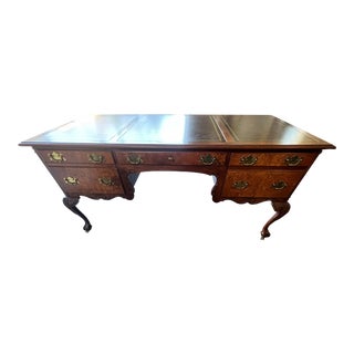 Vintage Tooled Leather Hekman Writing Desk Ball and Claw Feet For Sale
