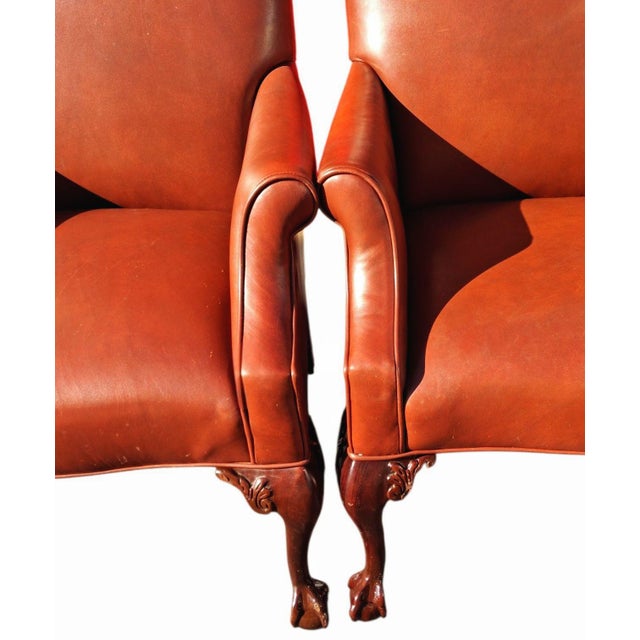 Chocolate 1980s Commanding Presence & Timeless Artistry: A Pair of Charles Stewart Company Shield-Back Leather Armchairs. For Sale - Image 8 of 12