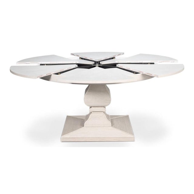 2020s Round White Reeded Pedestal Dining Table With Expanding Top For Sale - Image 5 of 11