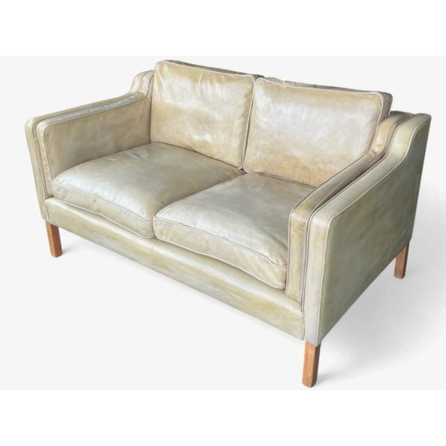 Danish Modern Patinated Tan Leather Loveseat in the Style of Børge Moge For Sale - Image 11 of 18