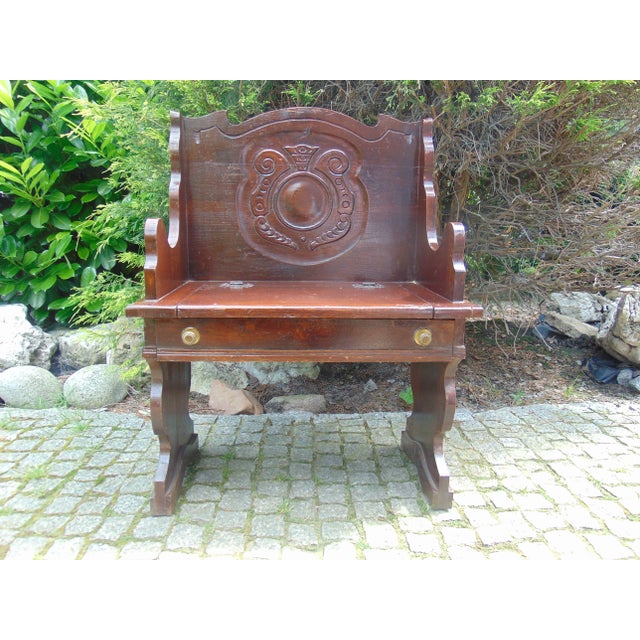 Brown Vintage Art Deco Wooden Bench For Sale - Image 8 of 8