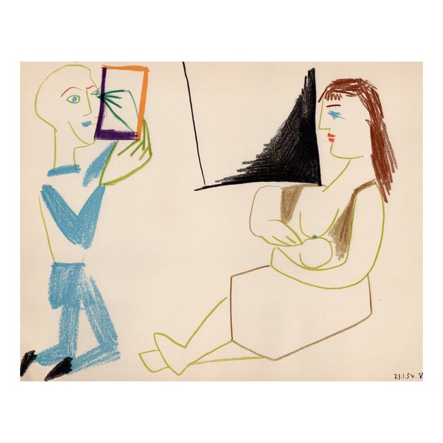 Pablo Picasso, The Painter and the Mother and Child, Nude, Lithograph, 1954 For Sale