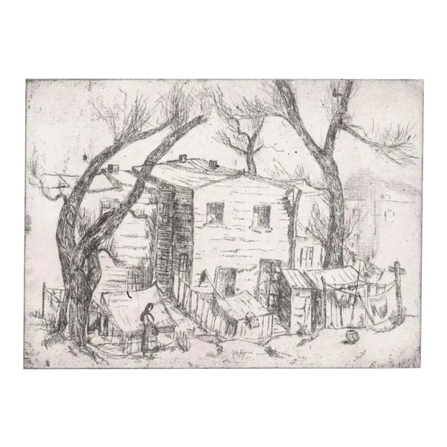 1960s Etching of a Peasant's Farm For Sale