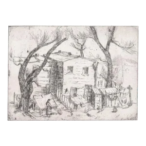 1960s Etching of a Peasant's Farm