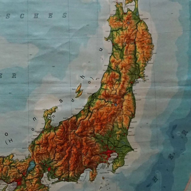 1970s Vintage Asia Japan Korea Rollable Map Wall Chart Poster For Sale - Image 5 of 7