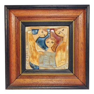 Ceramic Three Generations Relief by J. Ruth, 1980s For Sale