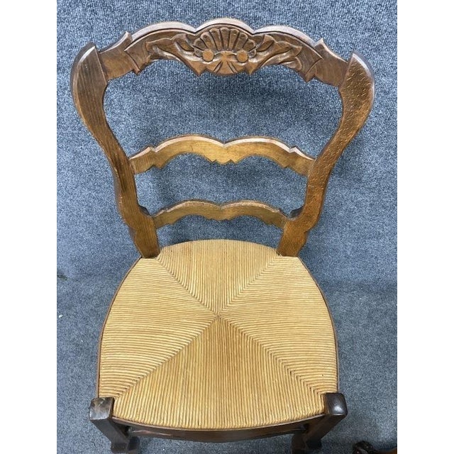 Set of 4 Antique French Provincial Ladderback Dining Chairs | Louis XV Style Rush Seat For Sale - Image 10 of 10