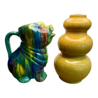 1950s Drip Glaze Vintage Pig Water Pitcher For Sale