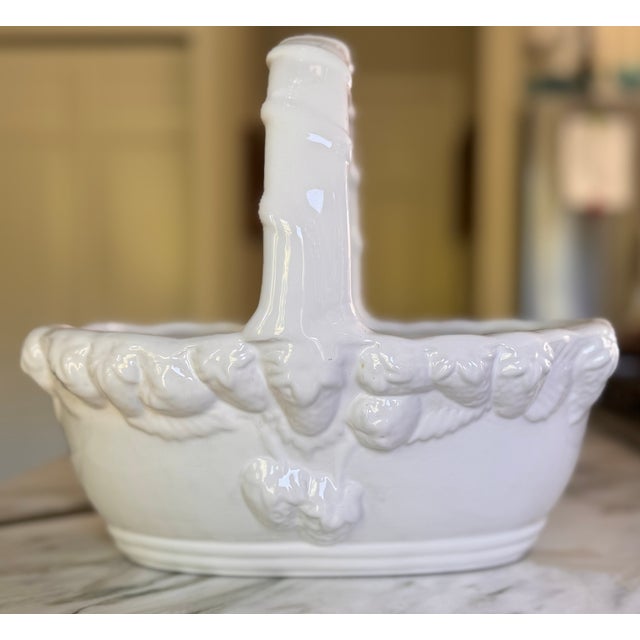 White Made in Portugal Vintage Strawberry Motif Ceramic Basket For Sale - Image 8 of 14