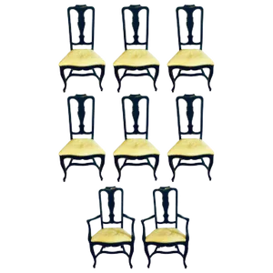 Set of Eight Queen Anne Ebonized and Gilt Decorated Dining Chairs