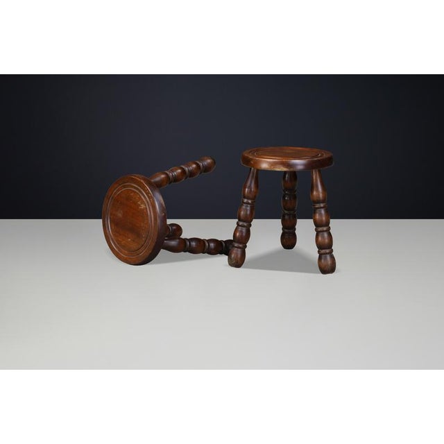 French Beech Stools in the style of Charles Dudouyt, 1940s, Set of 2 For Sale - Image 4 of 9
