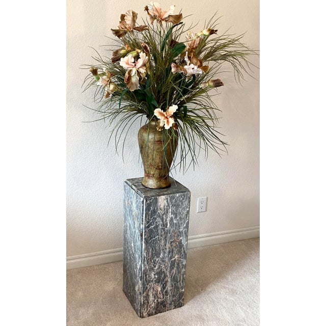 Late 20th Century Marble Pillar, Side Table, Plant Stand, Accent Table. Measures 27 1/2 inches in height, 10 3/4 inches in...