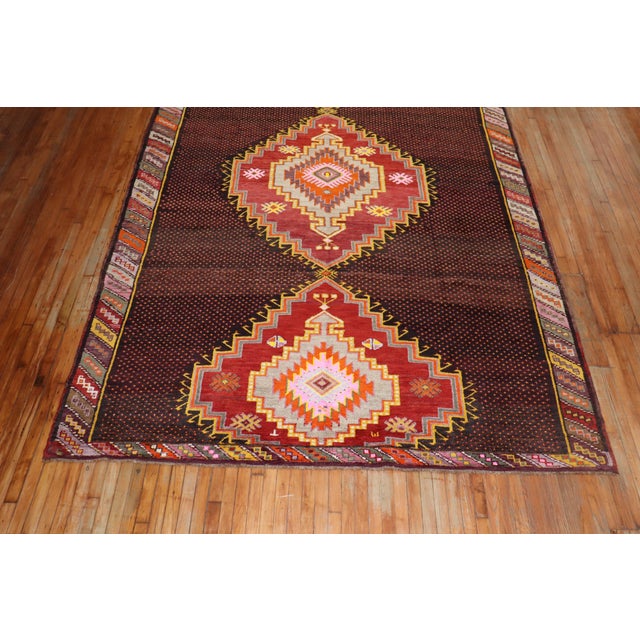 20th Century Zabihi Collection Wild Colorful Turkish Kars Anatolian Corridor Rug For Sale - Image 4 of 12