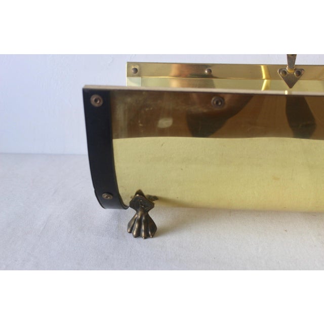 Vintage Mid Century Modernist Gold Brass Black Finish Metal Firewood Log Holder Paw Footed For Sale In Miami - Image 6 of 10