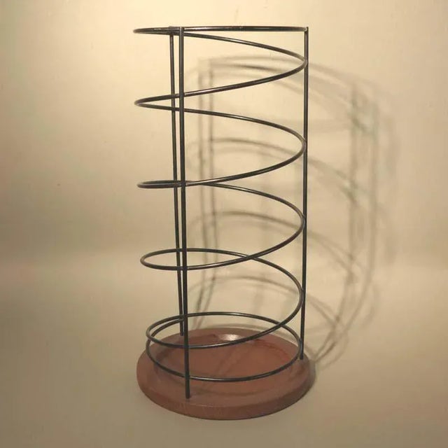 1950s Vintage Metal & Teak Umbrella Stand For Sale - Image 5 of 7
