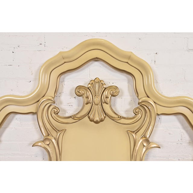 Romweber French Rococo Louis XV Cream Lacquered and Parcel Silver Gilt King Size Headboard, Circa 1950s For Sale In South Bend - Image 6 of 9