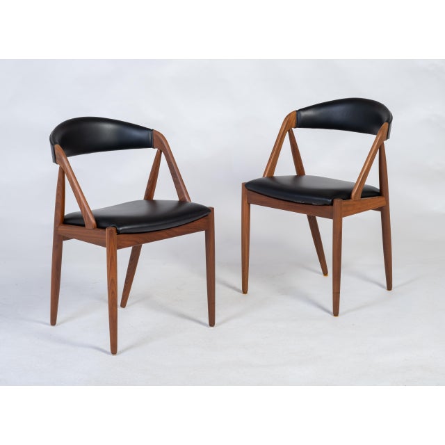 Wood Set of Leather Chairs in Teak by Kai Kristiansen, Denmark, 1960s For Sale - Image 7 of 7