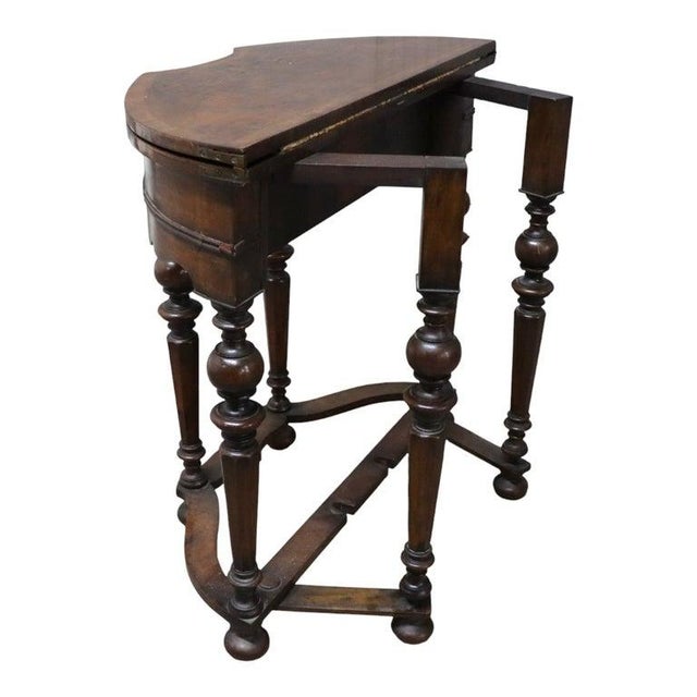 English Jacobean Walnut & Burl Petit Point Top Game Table With Tapestry C1810 For Sale - Image 11 of 16