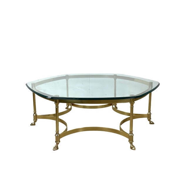 Brass & Glass Coffee Table | Hollywood Regency Style, Hoof Foot Base For Sale In Philadelphia - Image 6 of 18