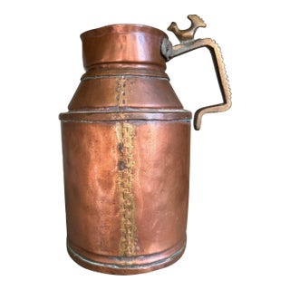 Vintage Handmade Copper and Brass Milk Jug For Sale