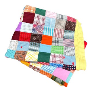 Multicolored 1960s Patchwork Crazy Quilt W/ Light Yellow Backing For Sale