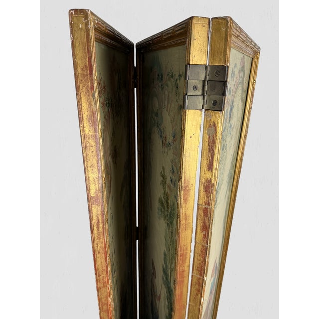 19th Century Antique Rococo Style Hand Painted 3-Panel Screen For Sale - Image 12 of 15