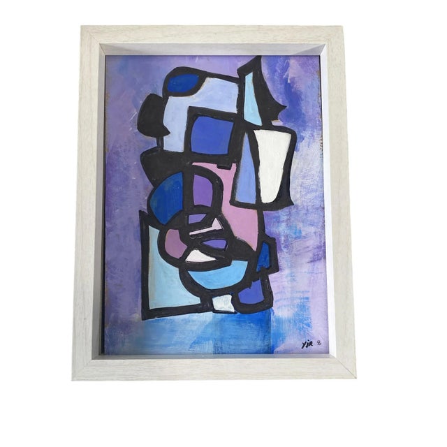 1990s Yjr Abstract Acrylic on Paper Titled Les Fenêtres Framed 8.5" H For Sale - Image 5 of 8