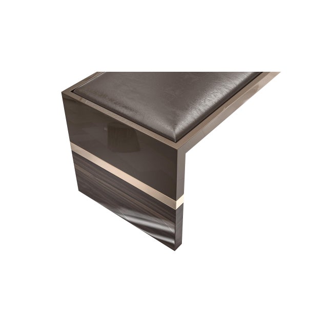 Wood "Galeone" Bench With Stainless Steel, Walnut and Bronze Details For Sale - Image 7 of 9