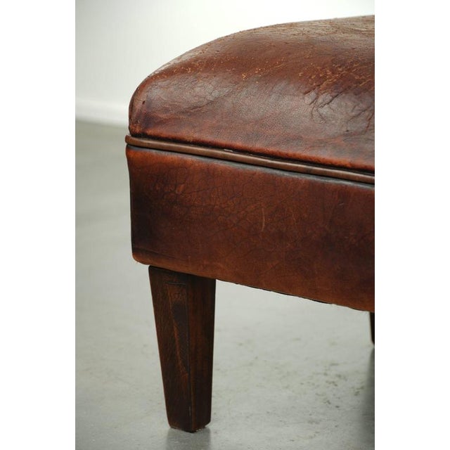 Vintage Brown Ottoman in Sheepskin Leather For Sale - Image 10 of 11
