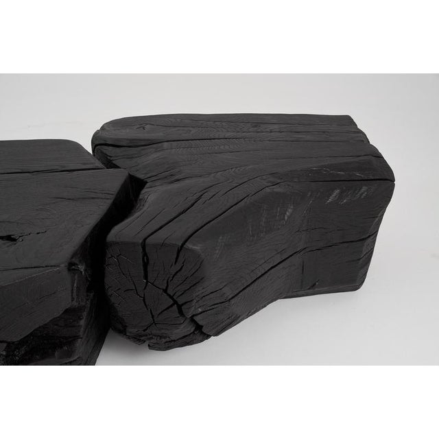 Wood Sculptural Side Table in Burnt Black Wood by Logniture For Sale - Image 7 of 18