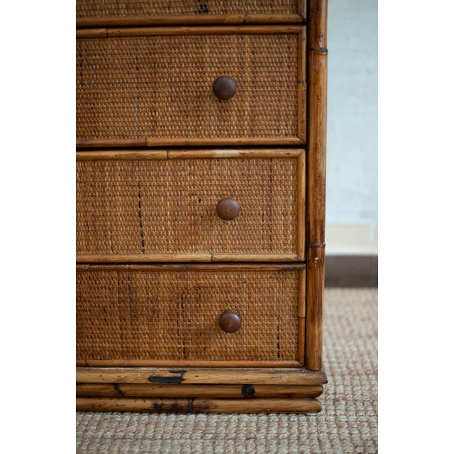 Small Bamboo and Rush Fabric Chest of Drawers, 1970s For Sale - Image 6 of 7