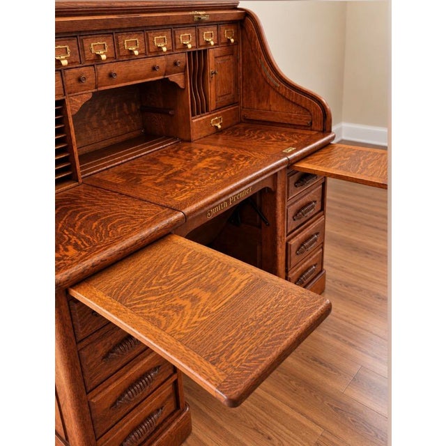 Very Special Antique Smith Premier Roll Top Desk | Quarter Sawn Oak Typewriter Desk | Victorian Office Furniture For Sale In Raleigh - Image 6 of 17