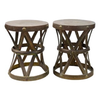 Pair of Mid-Century Modern Brass “X” Stools, by Sarreid, Spain, Circa 1960s For Sale